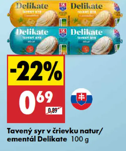 Delikate Tavený syr v črievku natur/ementál