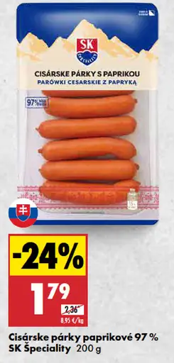 SK Špeciality Cisárske párky paprikové 97%