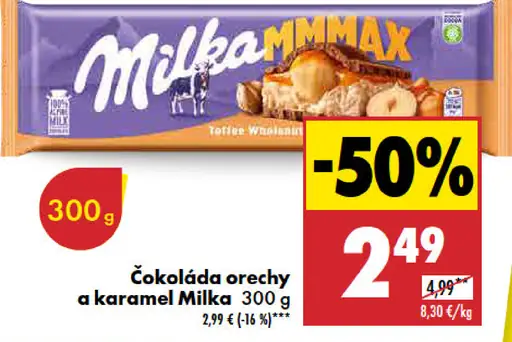 Milka čokoláda orechy a karamel