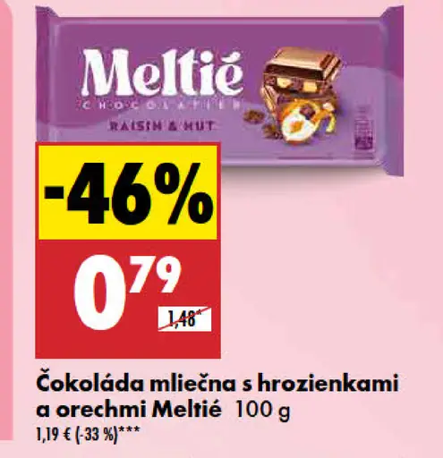 Meltie's Čokoláda mliečna s hrozienkami a orechmi