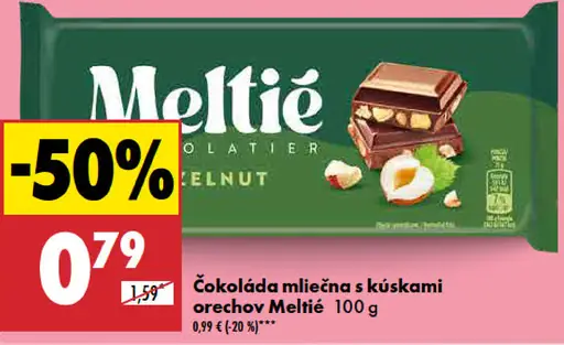 Meltie Čokoláda mliečna s kúskami orechov