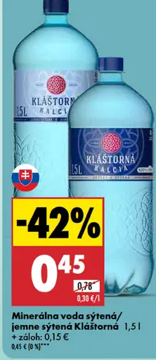 Minerálna voda jemne sýtená Kláštorná