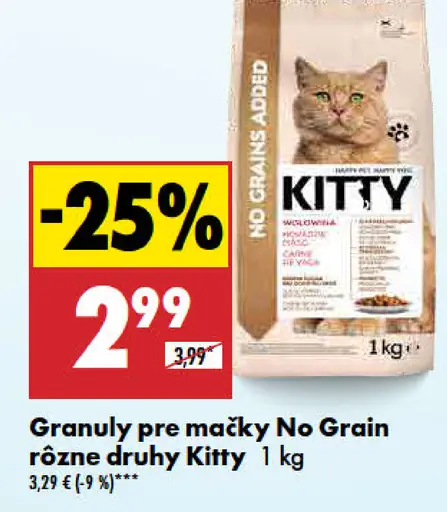 Kitty Granuly pre mačky No Grain rôzne druhy