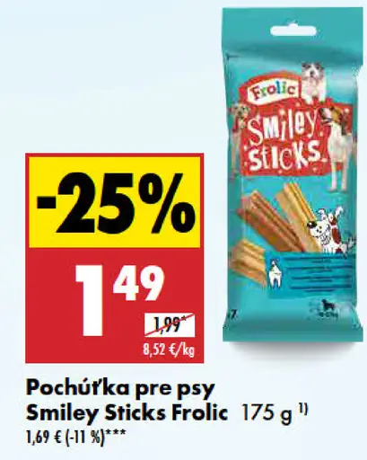Frolic Pochúťka pre psy Smiley Sticks