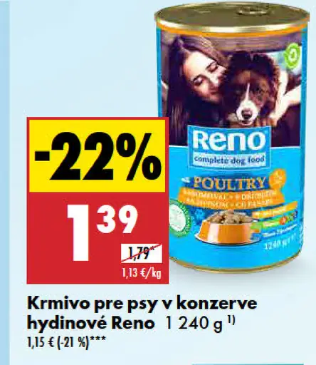 Reno krmivo pre psy v konzerve hydinové