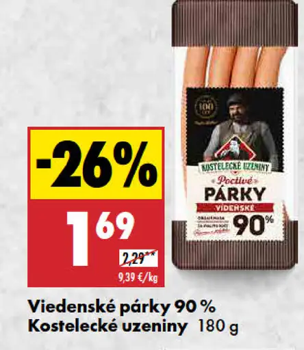 Kostelecké uzeniny Viedenské párky 90 %