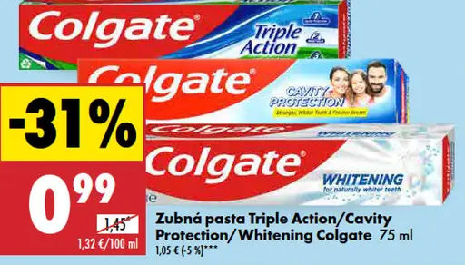 Colgate zubná pasta Triple Action/Whitening/Cavity Protection