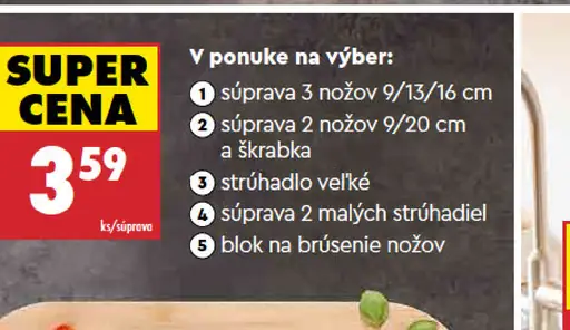 Rôzne kuchynské súpravy nožov a strúhadiel