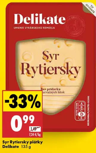 Delikate syr Rytier sky plátky