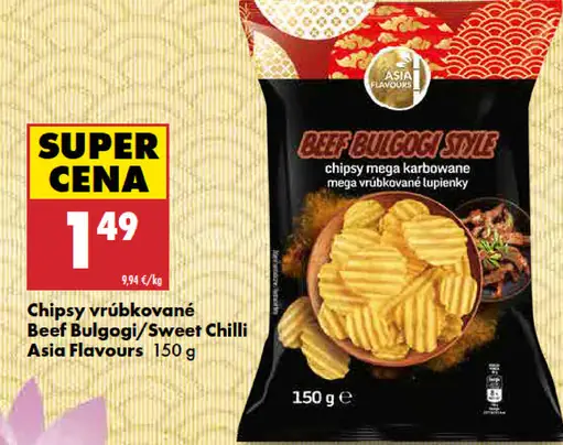 Asia Flavours Chipsy vrúbkované Beef Bulgogi/Sweet Chilli