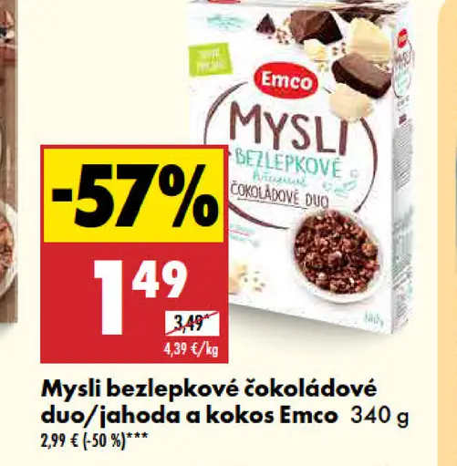 Emco Mysli bezlepkové čokoládové duo/jahoda a kokos