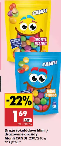 Monti CANDI Dračie čokoládové Mimi/dražované arašidy