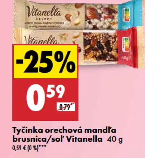 Vitanella Tyčinka orechová mandľa brusnica/soľ