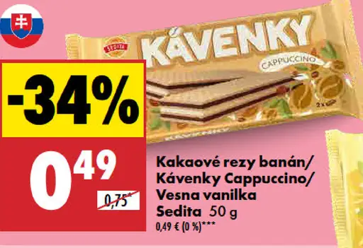 Sedita Kakaové rezy banán/Kávienky Cappuccino/Vesna vanilka