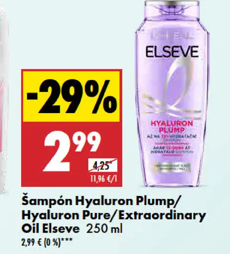 Elseve šampón Hyaluron Plump/Hyaluron Pure/Extraordinary Oil