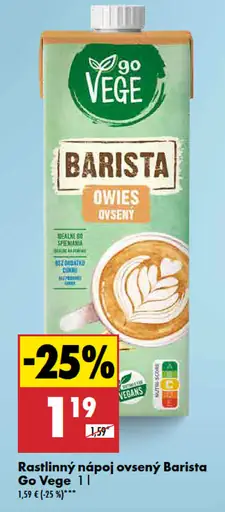 Rastlinný nápoj ovsený Barista Go Vege