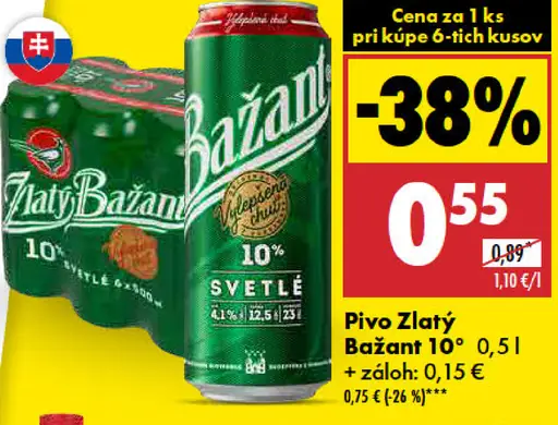 Pivo Zlatý Bažant 10° plechovka