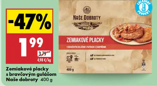 Naše Dobroty Zemiakové placky s bravčovým guľášom
