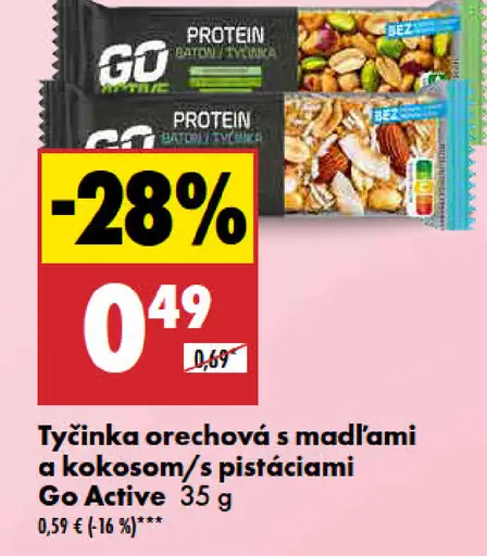 Go Active Tyčinka orechová s mandľami a kokosom/s pistáciami