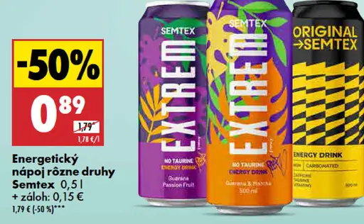 Semtex energetický nápoj rôzne druhy