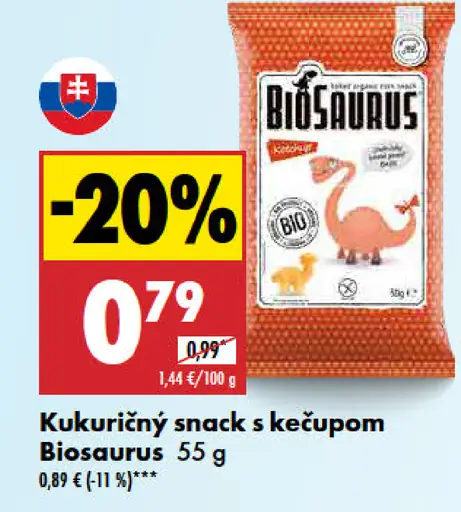 Biosaurus Kukuričný snack s kečupom