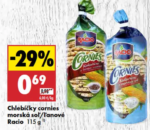 Racio Chlebíčky cornies morská soľ/ľanové