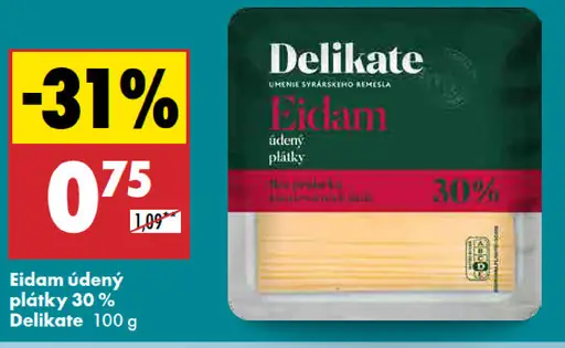Eidam údený plátky 30% Delikate