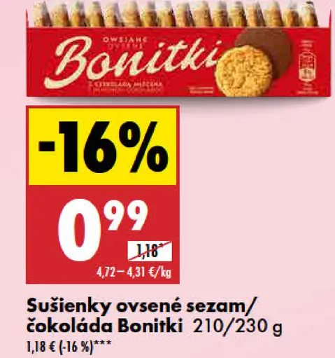 Bonitki Sušienky ovsené mliečna čokoláda/sezam