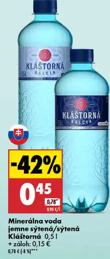 Minerálna voda jemne sýtená Kláštorná