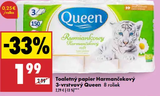 Queen Toaletný papier 3-vrstvový harmančekový