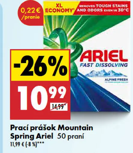 Ariel Mountain Spring prací prášok
