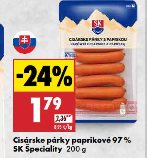 SK Špeciality Cisárske párky paprikové 97%