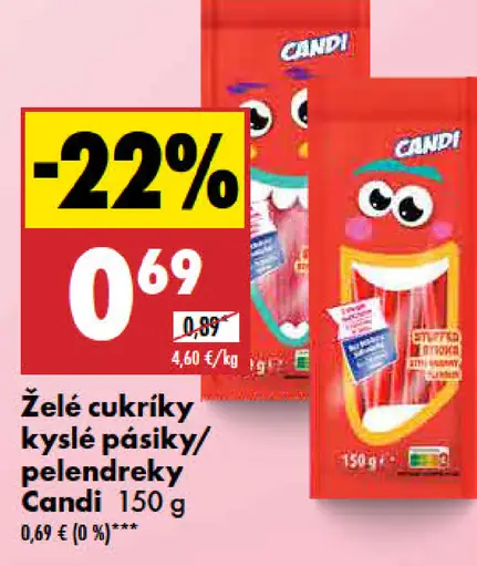 Candi Želé cukríky kyslé pásiky/pelendreky