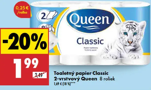 Queen Toaletný papier Classic 2-vrstvový