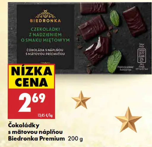 Biedronka Premium čokoládky s mätovou náplňou