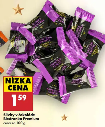 Biedronka Premium slivky v čokoláde