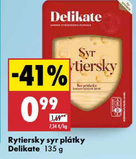 Delikate Rytierky syr plátky