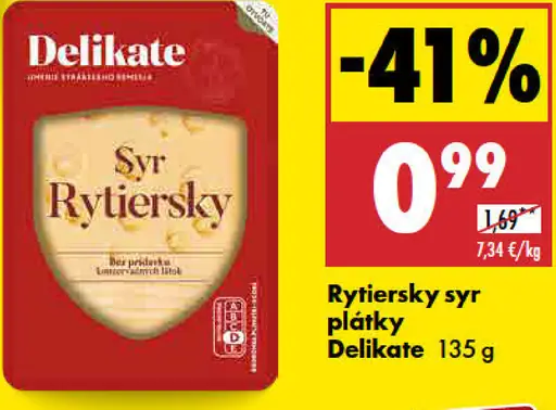 Rytiersky syr plátky Delikate