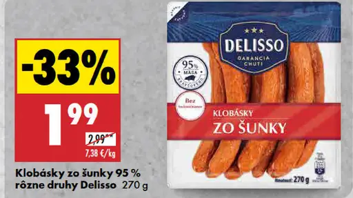Delisso Klobásky zo šunky 95%