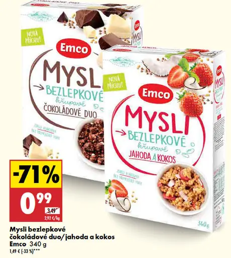Emco Mysli bezlepkové čokoládové duo/jahoda a kokos