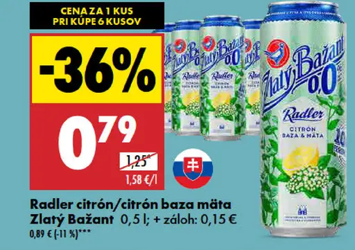 Zlatý Bažant Radler citron plechovka