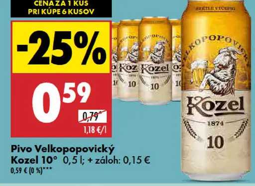 Velkopopovický Kozel pivo 10° plechovka