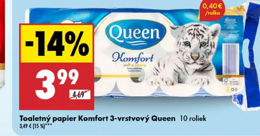 Queen Komfort toaletný papier 3-vrstvový