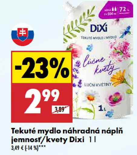 Tekuté mydlo náhradná náplň jemnosť/kvety Dixi