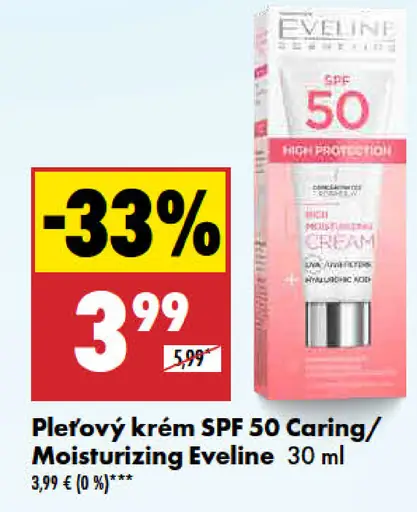 Eveline pleťový krém SPF 50 Caring/Moisturizing