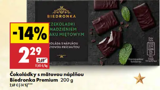 Biedronka Premium čokoládky s mätovou náplňou