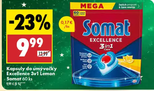 Somat Kapsuly do umývačky Excellence 3v1 Lemon