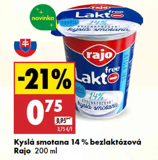 Rajo kyslá smotana bezlaktózová 14%