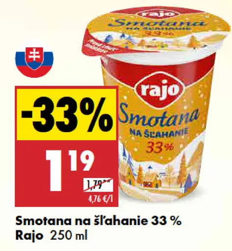Rajo Smotana na šľahanie 33%