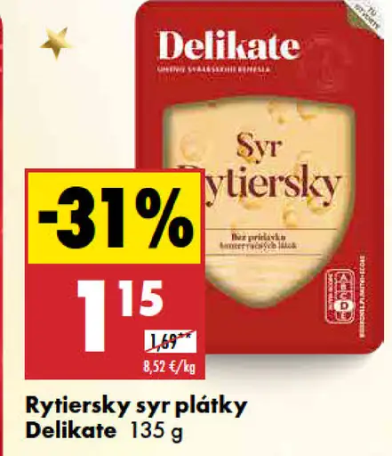 Delikate Rytierky syr plátky